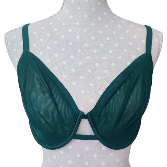 AUDEN Mesh Unlined Bra 36D Demi Coverage Underwire Dark Green NWT - Picture 1 of 7